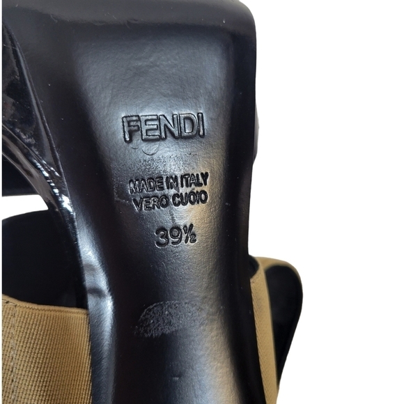 Fendi Sandolo Vernice Tan & Black Platform Stiletto Heels - Picture 12 of 13